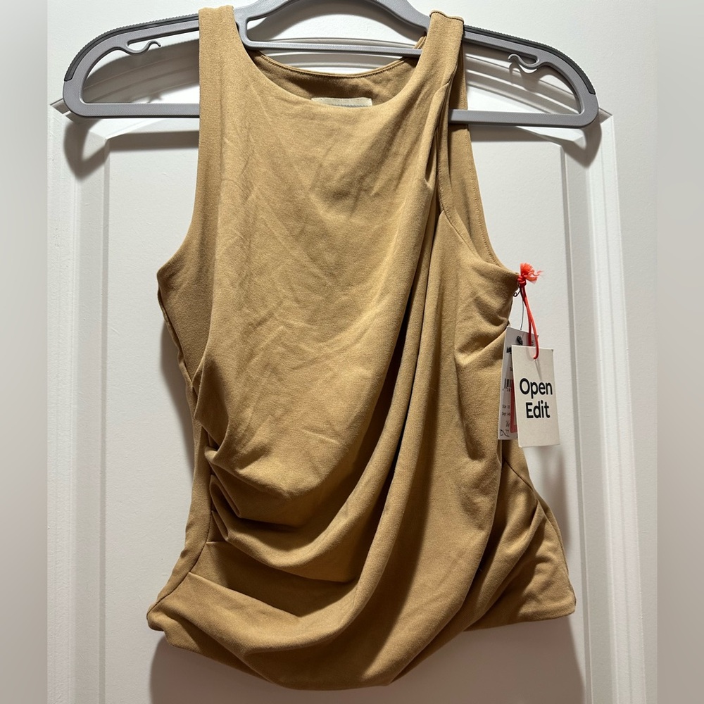 Open Edit Tan Draped Sleeveless Top - XS